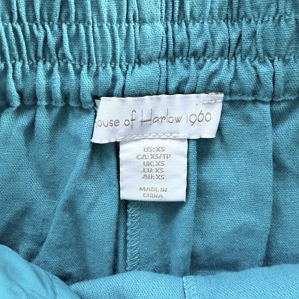 House of Harlow 1960 Linen Blend Shorts XS Teal Turquoise High Waist Tailored - Picture 3 of 5